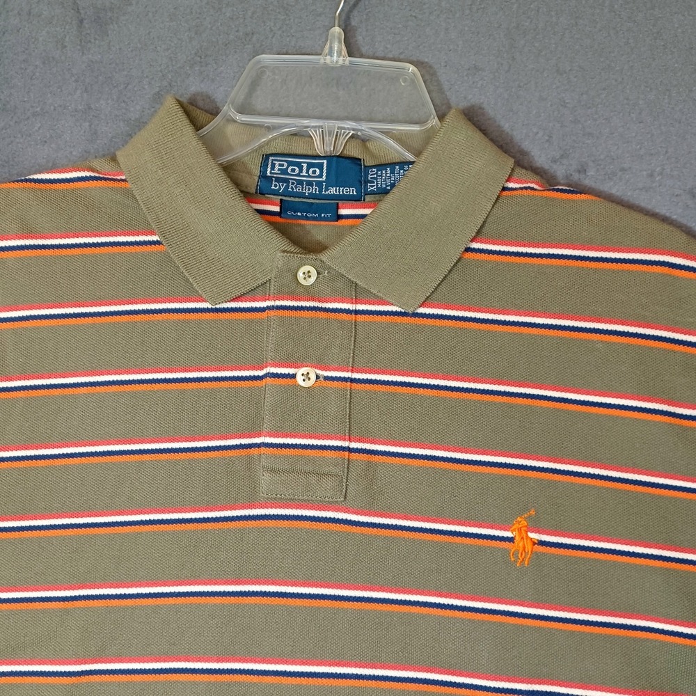 Ralph Lauren Polo Shirt Mens Extra Large Green Custom Fit  Pique Striped Golf
